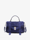 Proenza Schouler Front Still Life Image of PS1 Medium Bag in Soft Suede in Deep Navy