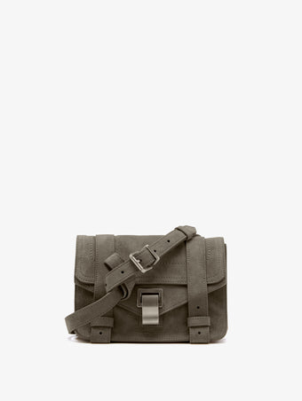 Proenza Schouler front image of PS1 Mini Crossbody Bag in Nubuck Calf in slate