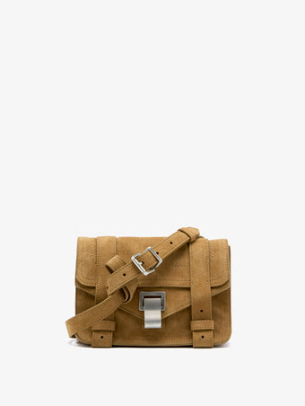 Proenza Schouler front image of PS1 Mini Crossbody Bag in Nubuck Calf in tobacco