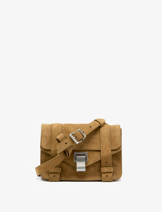 Proenza Schouler front image of PS1 Mini Crossbody Bag in Nubuck Calf in tobacco