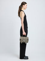 Proenza Schouler image model wearing of PS1 Tiny Bag in Nubuck Calf in slate