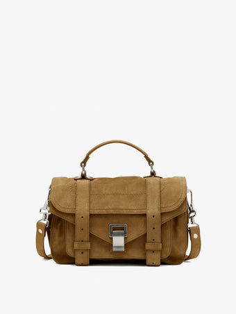 Proenza Schouler front image of PS1 Tiny Bag in Nubuck Calf in tobacco