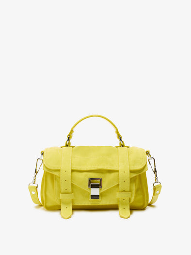 Preonza Schouler Front image of PS1 Tiny Bag in Soft Suede in Yellow 
