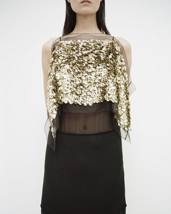 Cropped image of model wearing Zaha Dress in Embroidered Silk in black multi