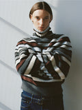 Proenza Schouler Front cropped image of model wearing Danea Top in Stripe Cashmere in Neutral Multi