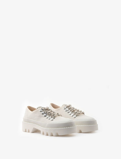 Proenza Schouler front 3/4 image of Fabri Lugsole Shoe in natural