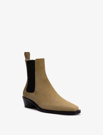 3/4 front image of Bronco Chelsea Boots in Dark Beige