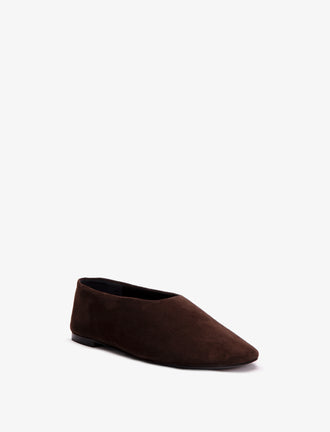 Proenza Schouler front 3/4 image of Glove Slippers in espresso