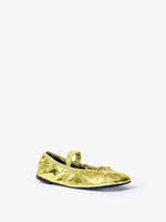 3/4 Front image of Glove Ballet Flats in Crinkled Metallic in GOLD