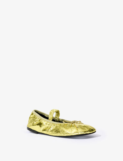 3/4 Front image of Glove Ballet Flats in Crinkled Metallic in GOLD