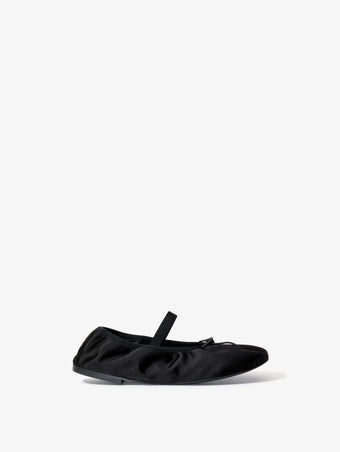 Side image of Glove Mary Jane Ballet Flats in Satin in BLACK