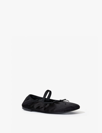 3/4 Front image of Glove Mary Jane Ballet Flats in Satin in BLACK