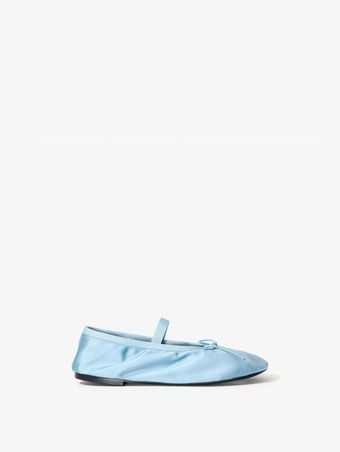Side image of Glove Mary Jane Ballet Flats in Satin in PALE BLUE
