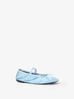 3/4 Front image of Glove Mary Jane Ballet Flats in Satin in PALE BLUE