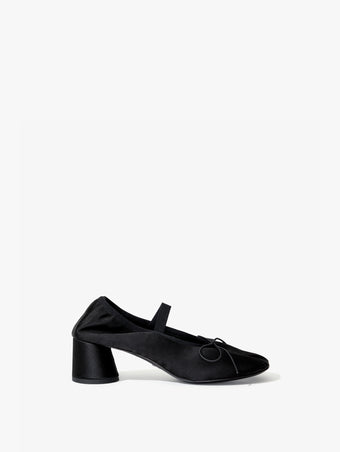 Side image of Glove Mary Jane Ballet Pumps in Satin in BLACK
