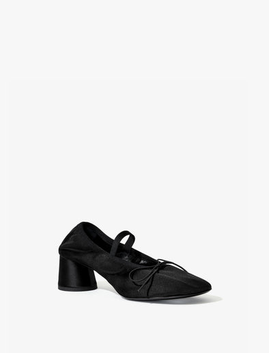 3/4 Front image of Glove Mary Jane Ballet Pumps in Satin in BLACK