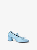 3/4 Front image of Glove Mary Jane Ballet Pumps in Satin in PALE BLUE