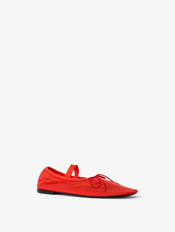 3/4 Front image of Glove Mary Jane Ballet Flats in Mesh in RED