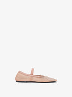 Side image of Glove Mary Jane Ballet Flats in Satin in NUDE