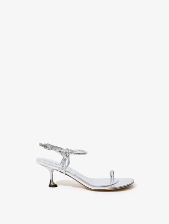 Side image of Tee Toe Ring Sandals in Crinkled Metallic in SILVER