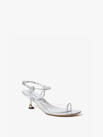 3/4 Front image of Tee Toe Ring Sandals in Crinkled Metallic in SILVER