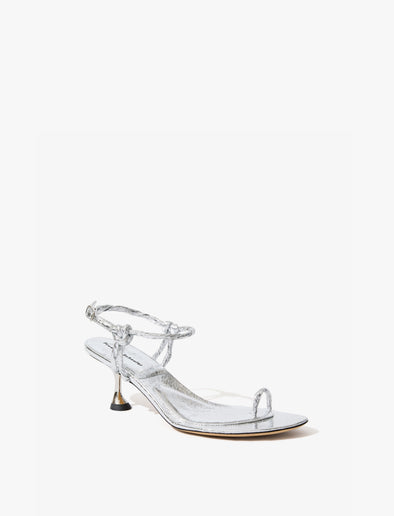 3/4 Front image of Tee Toe Ring Sandals in Crinkled Metallic in SILVER