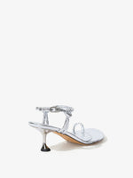 Back image of Tee Toe Ring Sandals in Crinkled Metallic in SILVER