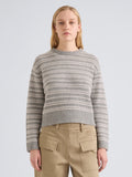 Proenza Schouler Front cropped image of model wearing Pandora Sweater in Wool Stripe in Coal Grey