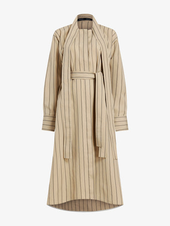 Proenza Schouler flat image of Phillipa Dress in Stripe Cotton Silk Poplin in taupe multi