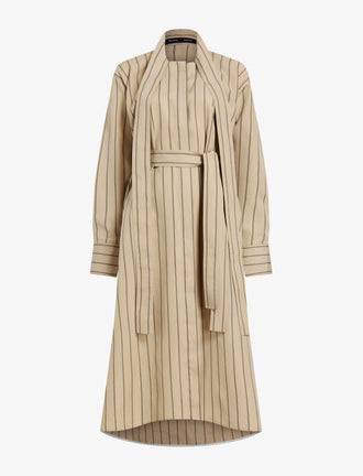 Proenza Schouler flat image of Phillipa Dress in Stripe Cotton Silk Poplin in taupe multi