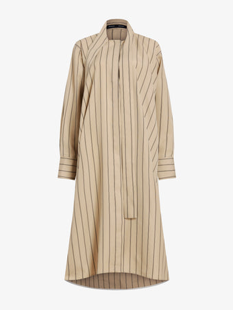 Proenza Schouler flat image of Phillipa Dress in Stripe Cotton Silk Poplin in taupe multi