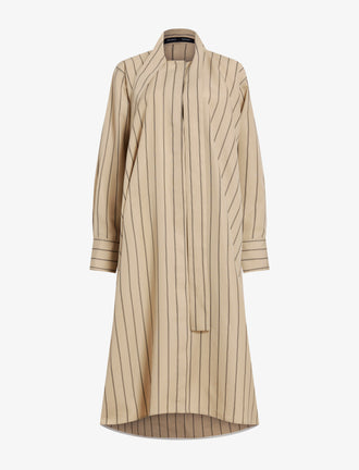 Proenza Schouler flat image of Phillipa Dress in Stripe Cotton Silk Poplin in taupe multi