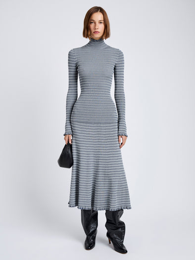 Proenza Schouler Front full length image of model wearing Stina Skirt in Geo Knits in Slate