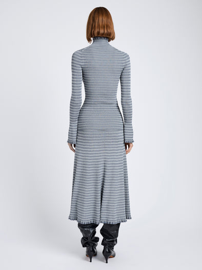 Proenza Schouler Back full length image of model wearing Phyllis Turtleneck in Geo Knits in Slate