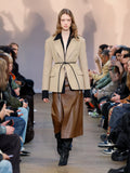 Runway image of model in Nappa Leather Skirt in Chestnut