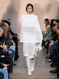 Runway image of model wearing Technical Chiffon Top in IVORY