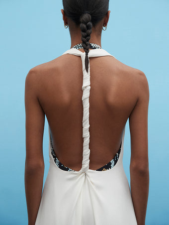 PF23 Collection Look 16: White Matte Viscose Crepe Dress and Snake Printed Crepe de Chine Dress