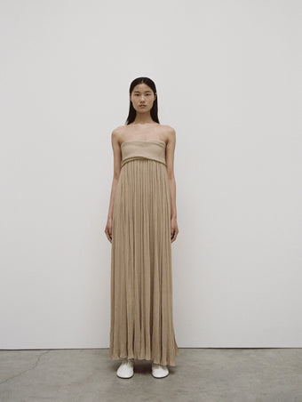 PS24 Look 21 - Sand Rina Strapless Dress And Cream Glove Flat Lace-ups