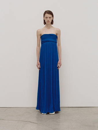 PS24 Look 09 - Cobalt Rina Strapless Dress and Cream Glove Flat Lace-ups