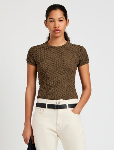 Proenza Schouler Front cropped image of model wearing Quincy Top in Crochet in Wood