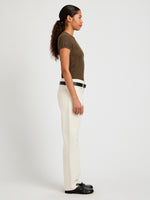 Proenza Schouler Side full length image of model wearing Quincy Top in Crochet in Wood
