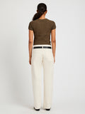 Proenza Schouler Back full length image of model wearing Quincy Top in Crochet in Wood