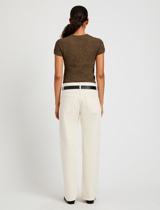Proenza Schouler Back full length image of model wearing Quincy Top in Crochet in Wood