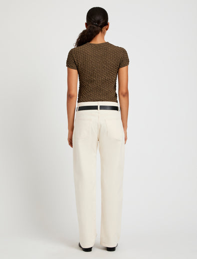 Proenza Schouler Back full length image of model wearing Quincy Top in Crochet in Wood