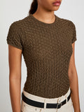 Proenza Schouler Detail image of model wearing the Quincy Top in Crochet in Wood