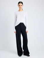 Proenza Schouler Front image of model wearing Solid Tissue Jersey Long Sleeve Tee in WHITE