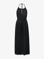 Flat image of Frida Halter Dress in Sheer Pleated Chiffon in black