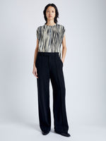 Front image of model wearing Wade Top in Printed Sheer Pleated Chiffon