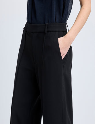 Proenza Schouler Detail image of model wearing Weyes Pant in Matte Viscose Crepe in black