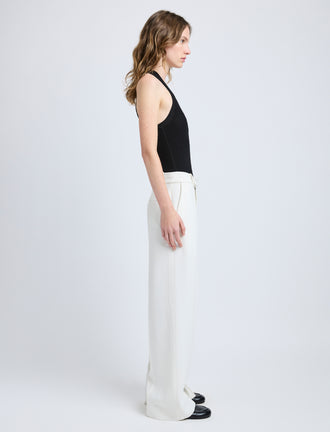 Proenza Schouler Side image of model wearing Weyes Pant In Matte Viscose Crepe in white